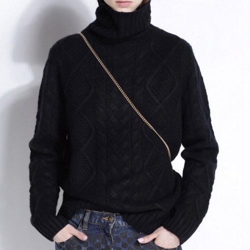 Turtle Neck Braided Knitted Sweater