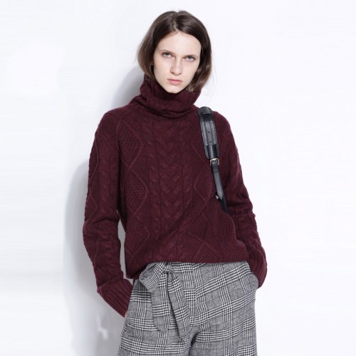 Turtle Neck Braided Knitted Sweater