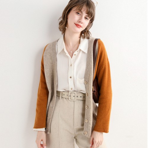 100% Wool Contrasted Knit Cardigan