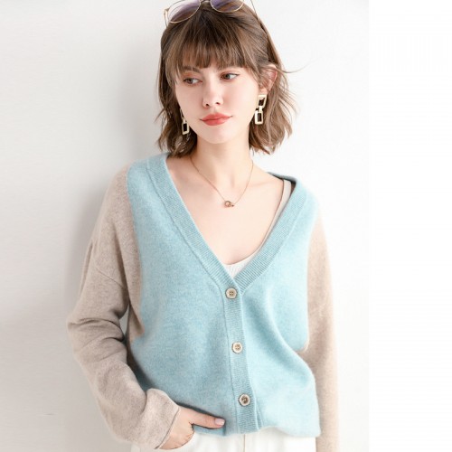 100% Wool Contrasted Knit Cardigan