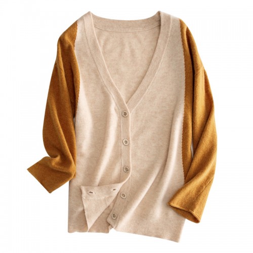 100% Wool Contrasted Knit Cardigan