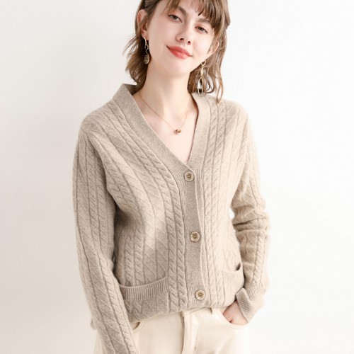 100% Wool Braided Knit Cardigan