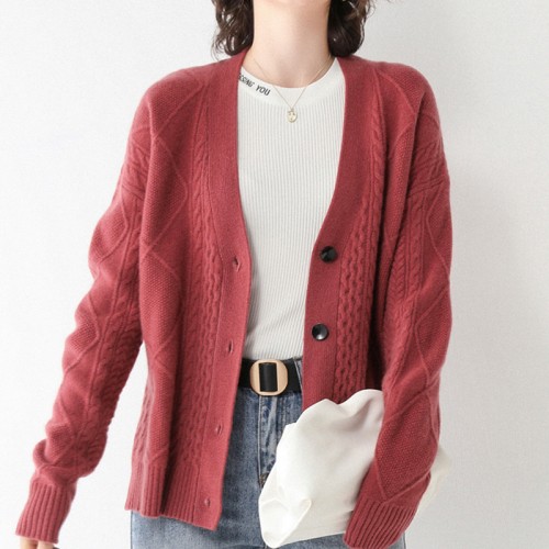 100% Wool Braided Knit Cardigan