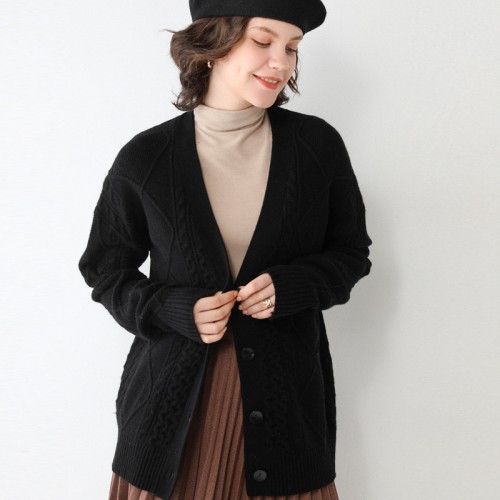 100% Wool Braided Knit Cardigan