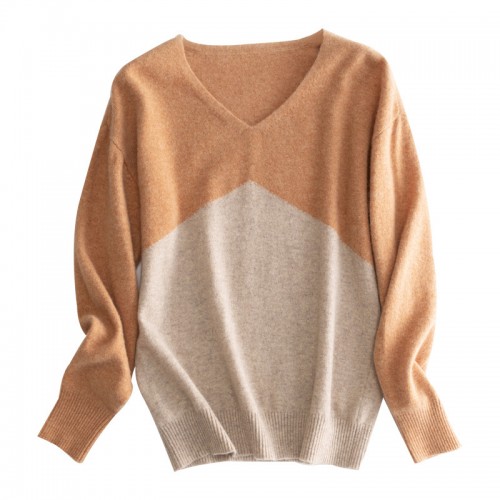 100% Wool V-neck Contrasted Knit Top