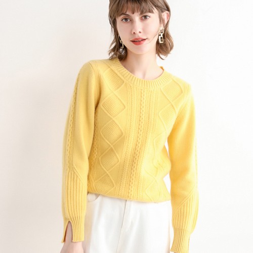 100% Wool Round-neck Braided Knit Top