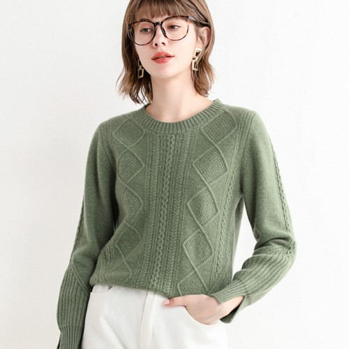 100% Wool Round-neck Braided Knit Top