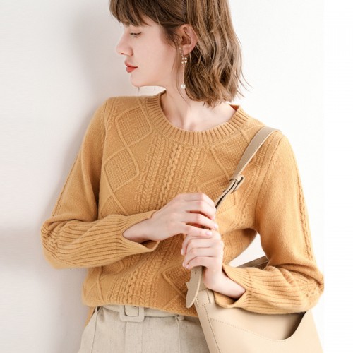 100% Wool Round-neck Braided Knit Top