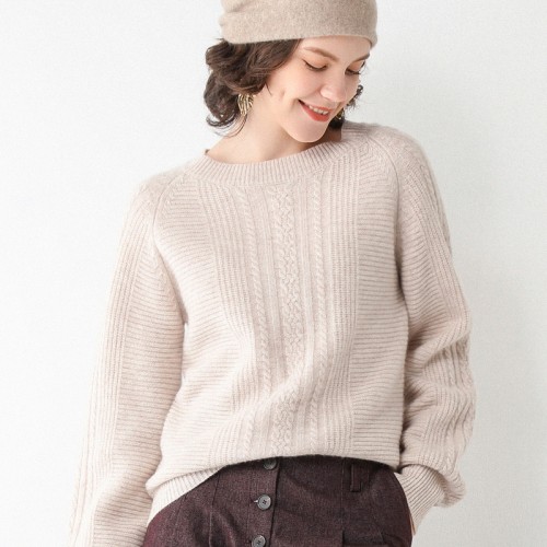 100% Wool Round-neck Braided Knit Top