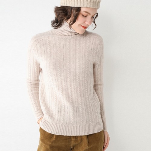 100% Wool Turtle-neck Braided Knit Top