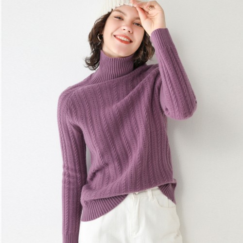 100% Wool Turtle-neck Braided Knit Top