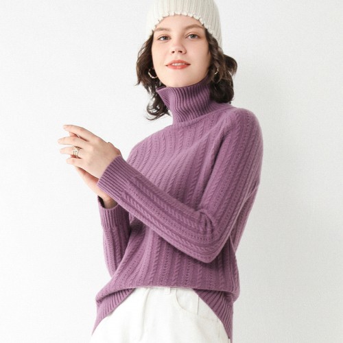 100% Wool Turtle-neck Braided Knit Top