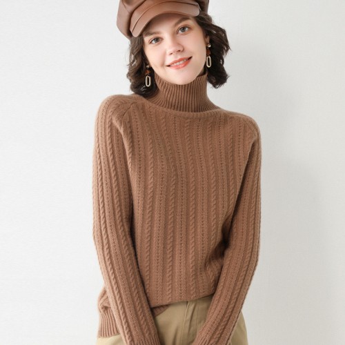 100% Wool Turtle-neck Braided Knit Top