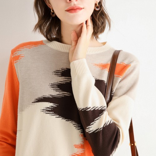 Round-neck Color mixed Knit Top