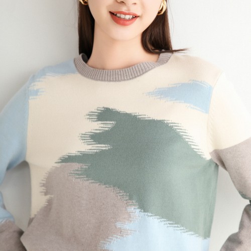 Round-neck Color mixed Knit Top