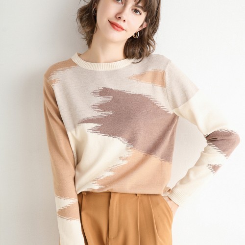 Round-neck Color mixed Knit Top