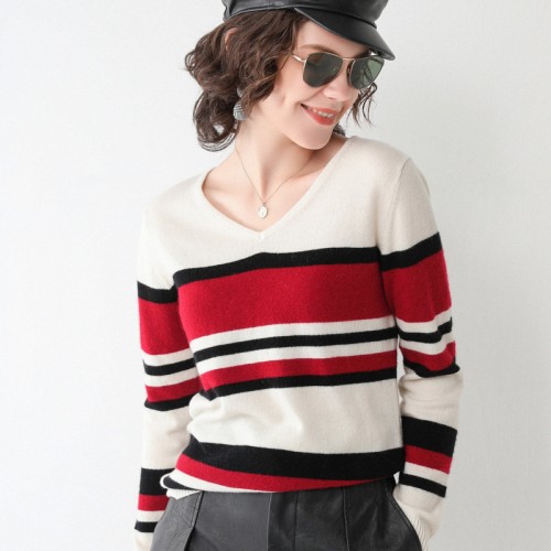 100% Wool Round-neck Stripe Knit Top