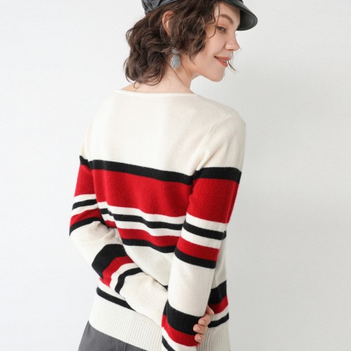 100% Wool Round-neck Stripe Knit Top