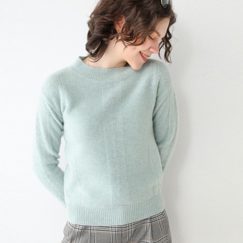 100% Wool Round-neck Braided Knit Top