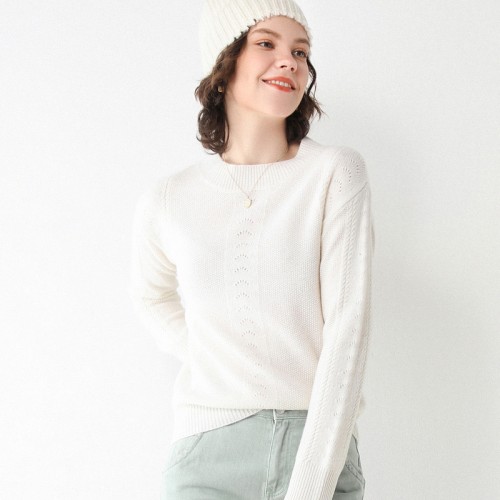 100% Wool Round-neck Braided Knit Top