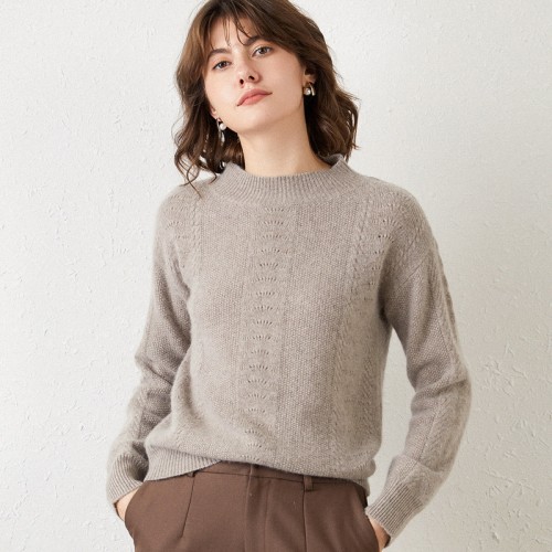 100% Wool Round-neck Braided Knit Top