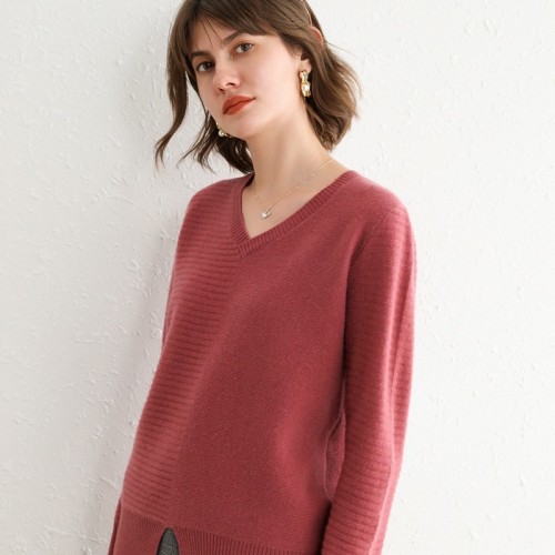 100% Wool V-neck Irregular Knitted Top