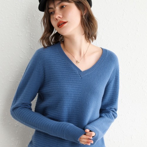 100% Wool V-neck Irregular Knitted Top