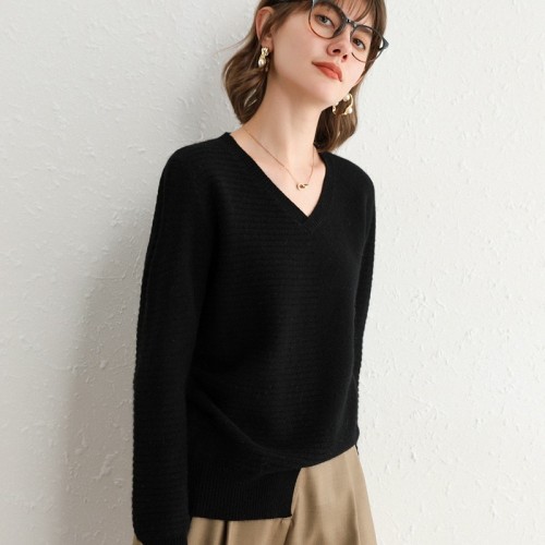 100% Wool V-neck Irregular Knitted Top