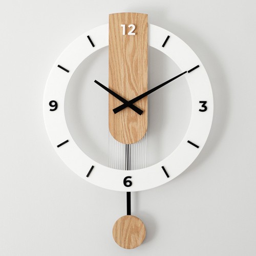 Wooden Acrylic Pendulum Wall Clock Bedroom Silent Clock Living Room Non-Drilling, Home Decor