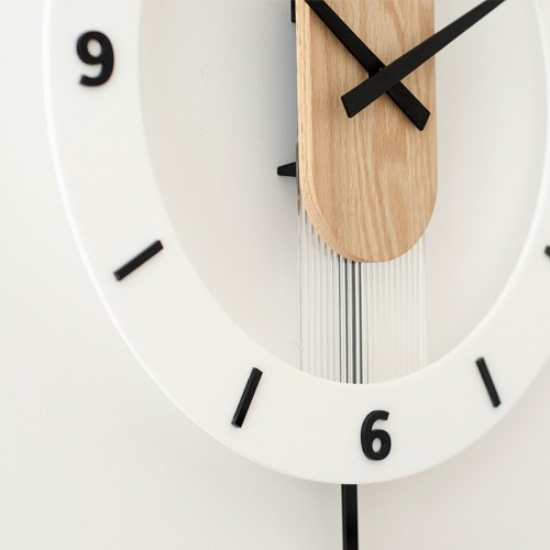 Wooden Acrylic Pendulum Wall Clock Bedroom Silent Clock Living Room Non-Drilling, Home Decor