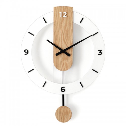 Wooden Acrylic Pendulum Wall Clock Bedroom Silent Clock Living Room Non-Drilling, Home Decor