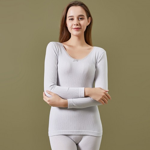 Round Neck Lace Trim Thermal Underwear Set