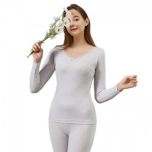 Lace Trim Round Neck Thermal Underwear Set