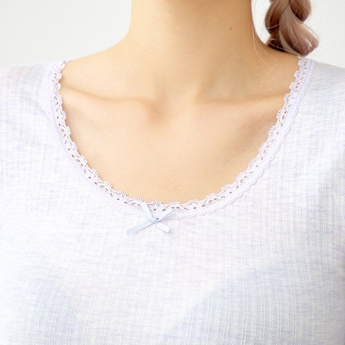 Lace Trim Round Neck Comfortable Thermal Set