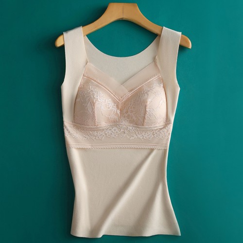 Lace Thermal Tank Top With Bra