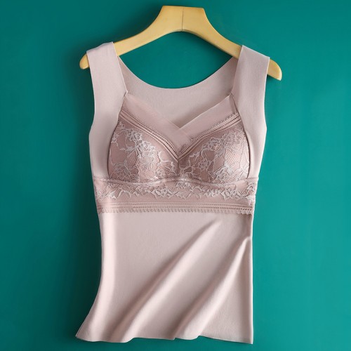 Lace Thermal Tank Top With Bra