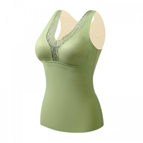 Lace Trim Comfortable Thermal Tank Top With Bra