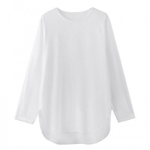 Round Neck Curved Hem Long Sleeves Top