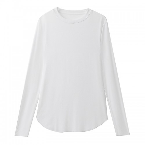 Round Neck Curved Hem Long Sleeves Top