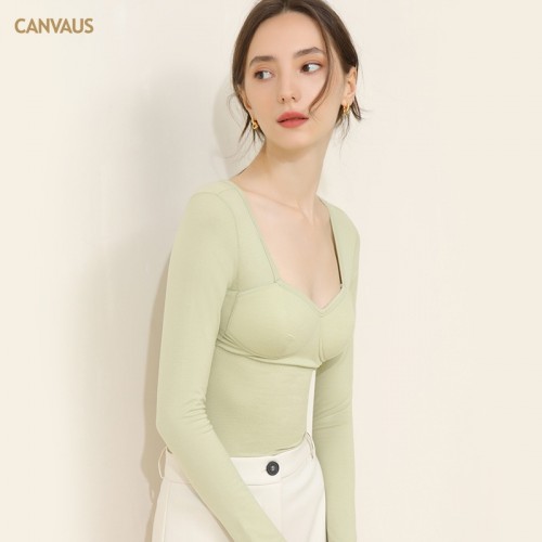 Thermal Long Sleeves Square Neck Top With Bra