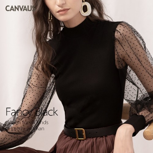 See-through Dots Long Sleeves Turtleneck Top