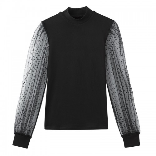 See-through Dots Long Sleeves Turtleneck Top