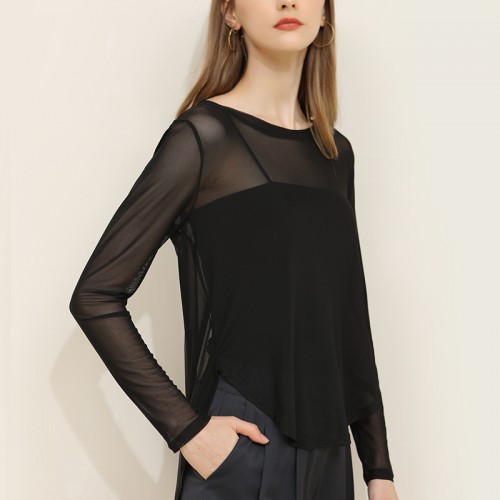 See-through Split Back Round Neck Top