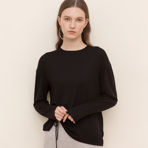 Round Neck Drawstring Ruched Drop Shoulder Top