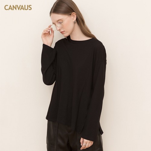 Round Neck Drop Shoulder Slit Side Sweater