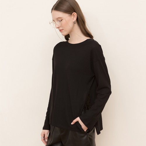 Round Neck Drop Shoulder Slit Side Sweater