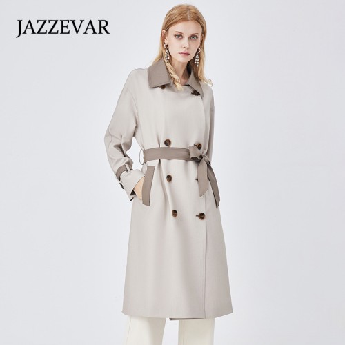 Contrasted Double Breast Belted Trench Coat