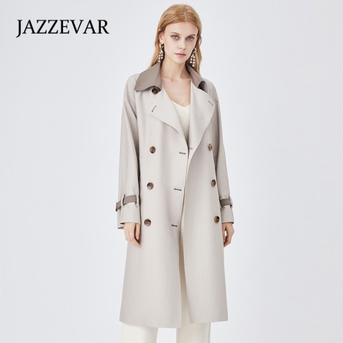 Contrasted Double Breast Belted Trench Coat