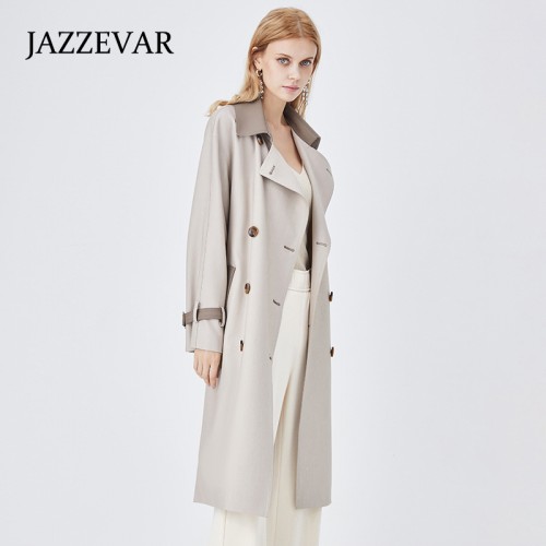 Contrasted Double Breast Belted Trench Coat