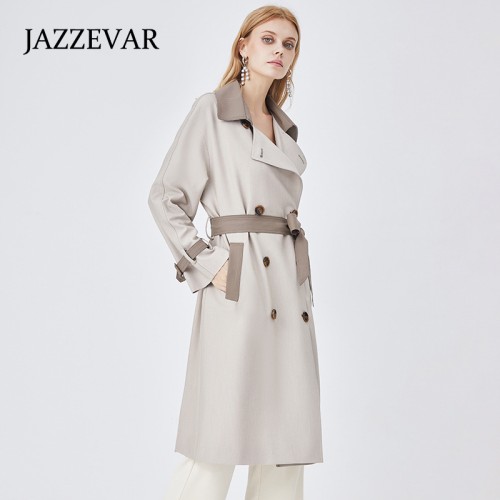 Contrasted Double Breast Belted Trench Coat